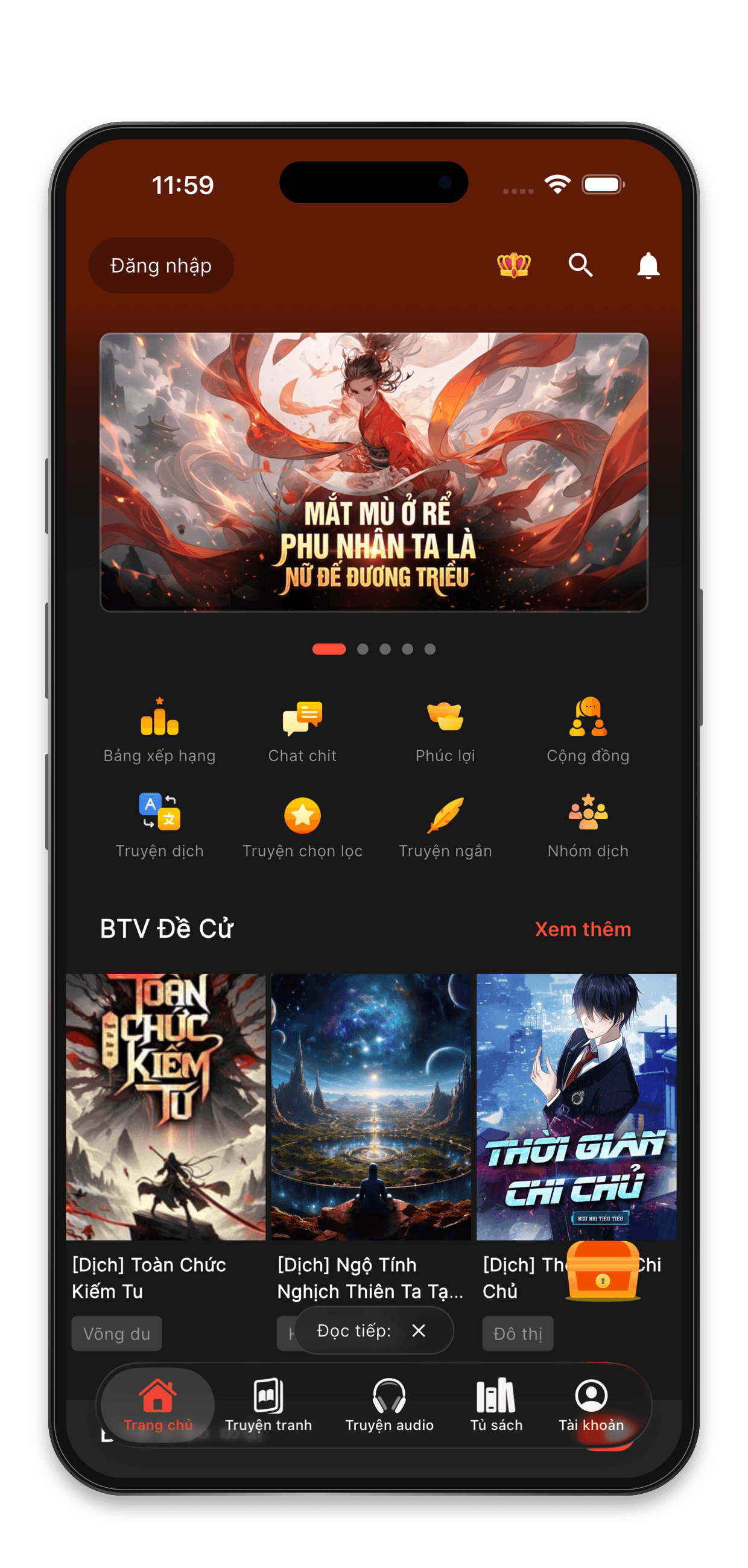 Trang chủ của App Truyện