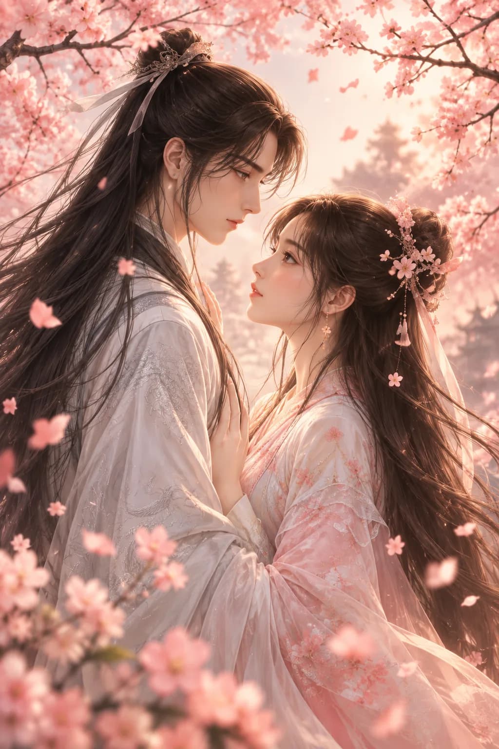 Đôi tình nhân dưới tán hoa đào